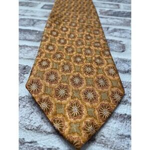 Ermenegildo Zegna Tie Exclusive Orange Geometric Floral Print Silk‎ Italy